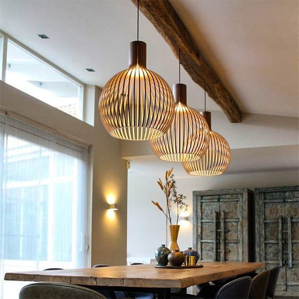 Birdcage Lamp Black Wood Pendant Lights E27 Restaurant Decoration Wood Hanging Lamp for Living Room Bedroom Light Fixtures