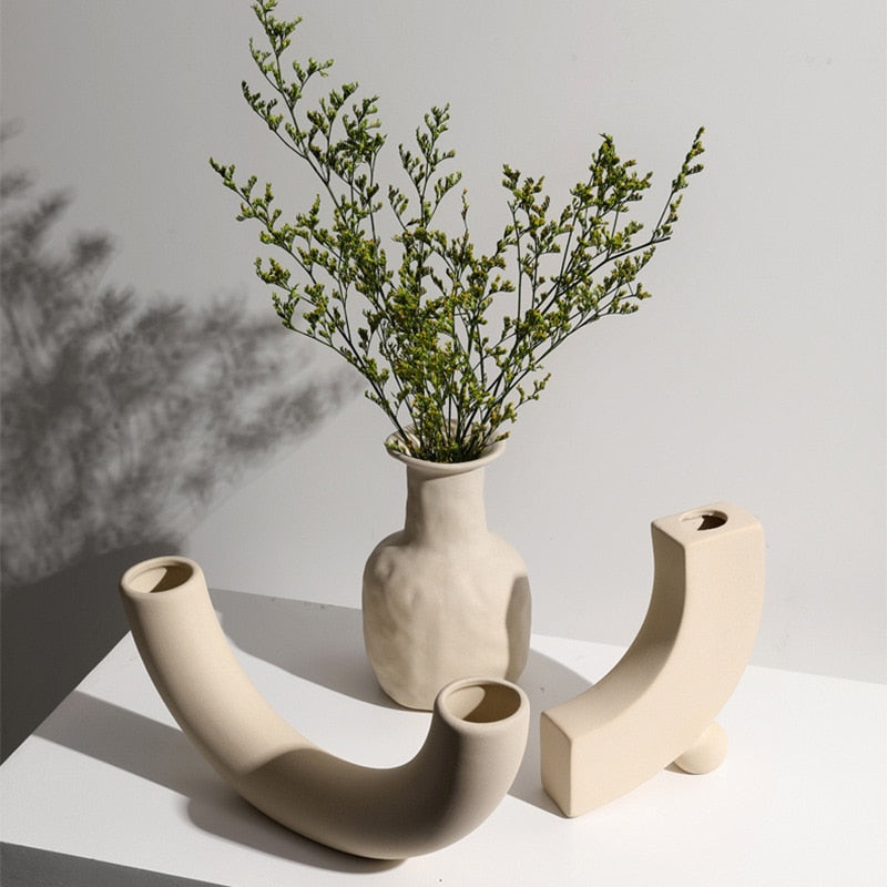 Nordic minimalist ceramic vase ornaments dried flower flower arrangement creative art living room TV cabinet desktop decoration