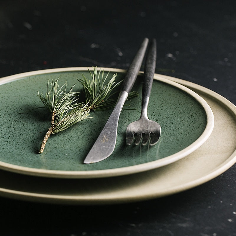 Exclusive KINGLANG Mint Color Ceramic Dinner Plate Creative Western Big Steak Plate Salad Bowl