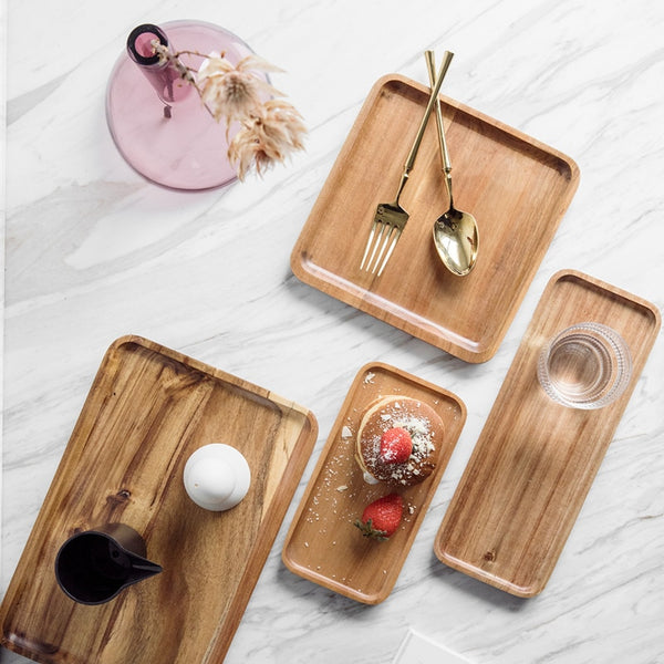 Lovesickness Wood Solid Wooden Pan Whole Wood Plate Fruit Dishes Saucer Tea Tray Dessert Dinner Plate Square Shape Tableware Set