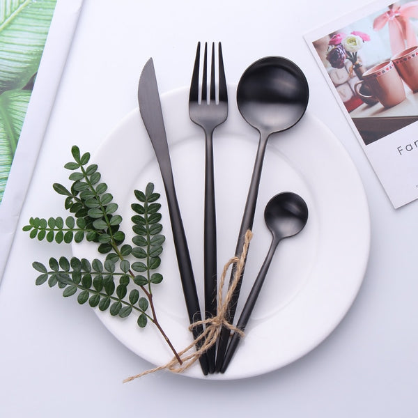 4Pcs/Set Western Dinnerware Sets 304 Stainless Steel Cutlery Set Matte Tableware Knife Fork Spoon Kit Black Gift Cutlery Box Set