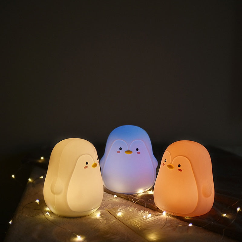 Penguin Silicone Touch Sensor Night Light Rechargeable 7 Colors USB Charging LED Night Lamp For Children Baby Christmas Gift