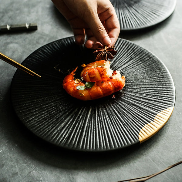 ANTOWALL Ceramic Black golden color tableware plate household ceramic plate sushi sashimi plate