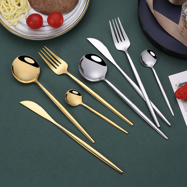 304 Stainless Steel Golden Cutlery Set Black Luxury Dinnerware Set Kitchen Cutlery Mirror Polishing Fork Spoons Knives Set 4Pcs