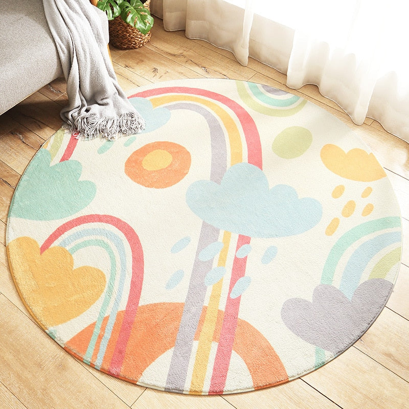 Cartoon Animal Round Kids Rug, Non-Slip