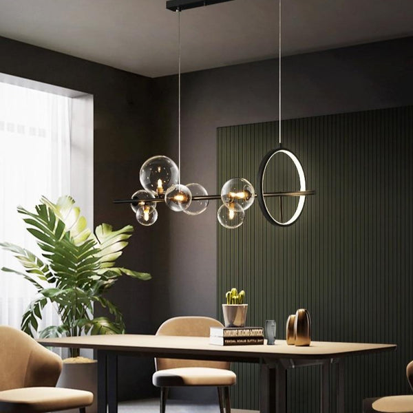 Black LED Chandelier Clear Glass Ball Modern Long Pendant Lamp For Dining Room Bar Restaurant Coffee Shop Office Hanging Light