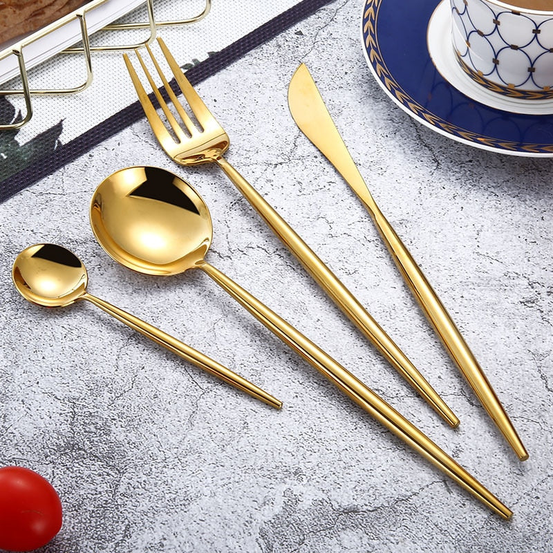 Mirror Finish Silver, Rose Gold, Gun Metal Black Stainless Steel Flatware