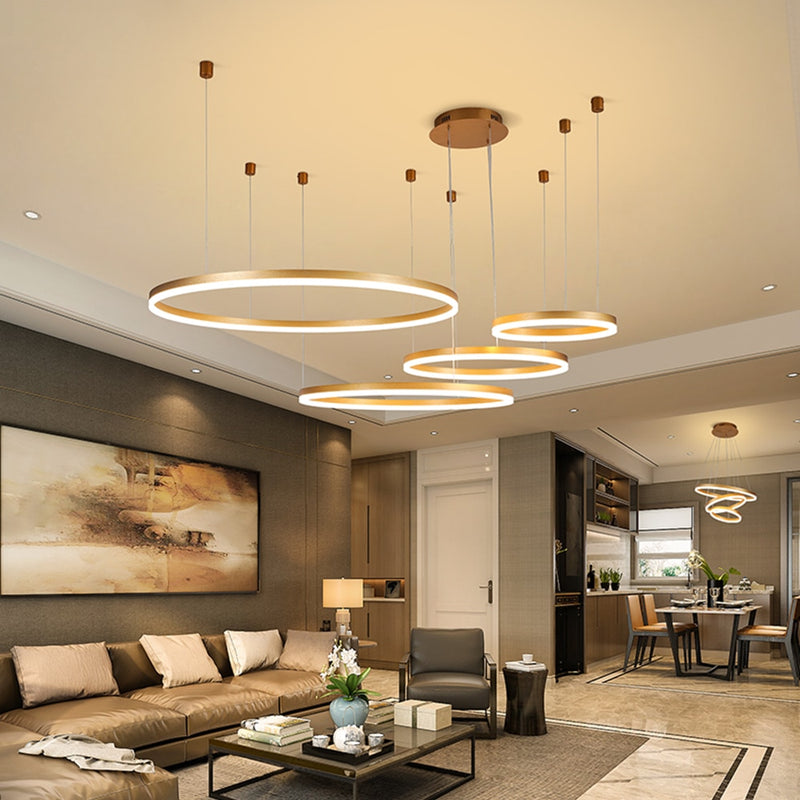 Modern Pendant Lights For Gold/Black/Coffee Living Room Dining Room Circle Rings Acrylic Aluminum Body LED Ceiling Lamp Fixtures