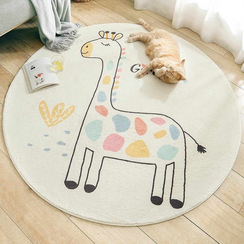 Cartoon Animal Round Kids Rug, Non-Slip