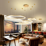 Modern Pendant Lights For Gold/Black/Coffee Living Room Dining Room Circle Rings Acrylic Aluminum Body LED Ceiling Lamp Fixtures