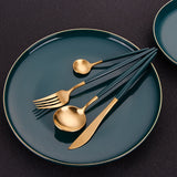 Matte Golden Tableware Forks Spoons Knives Cutlery Set Green Stainless Steel Dinnerware Sets Gold Western Spoon Knife Fork Set