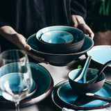 Ice Cracking Glaze Ceramic Tableware Household Dishes Rice Bowls Steamed Fish Dishes Porcelain Blue Dinner Plates