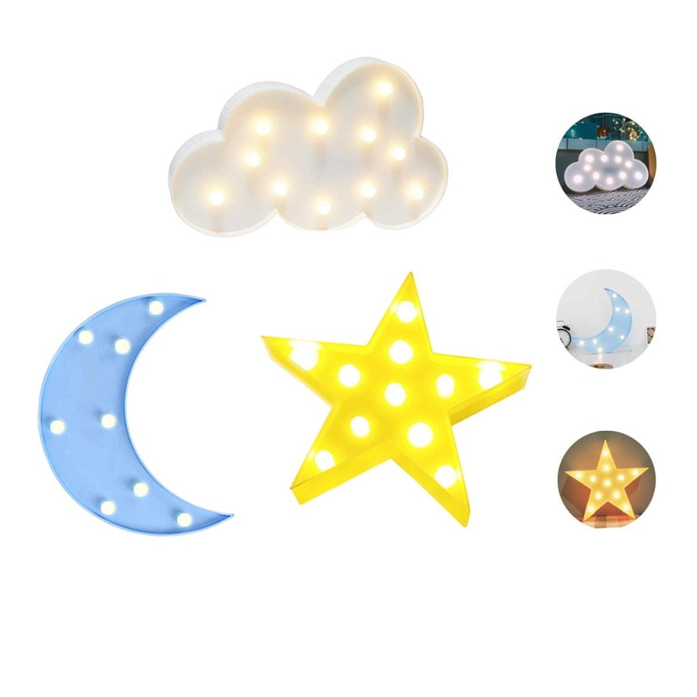 Lovely Cloud Star Moon LED 3D Light Night Light Kids Gift Toy For Baby Children Bedroom Tolilet Lamp Decoration Indoor Lighting