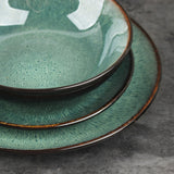 ANTOWALL European style simple peacock pattern dinnerware set kiln glazed dish ceramic soup salad bowl steak plate disc mug