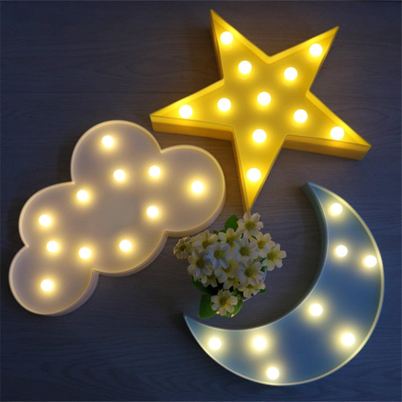 Lovely Cloud Star Moon LED 3D Light Night Light Kids Gift Toy For Baby Children Bedroom Tolilet Lamp Decoration Indoor Lighting