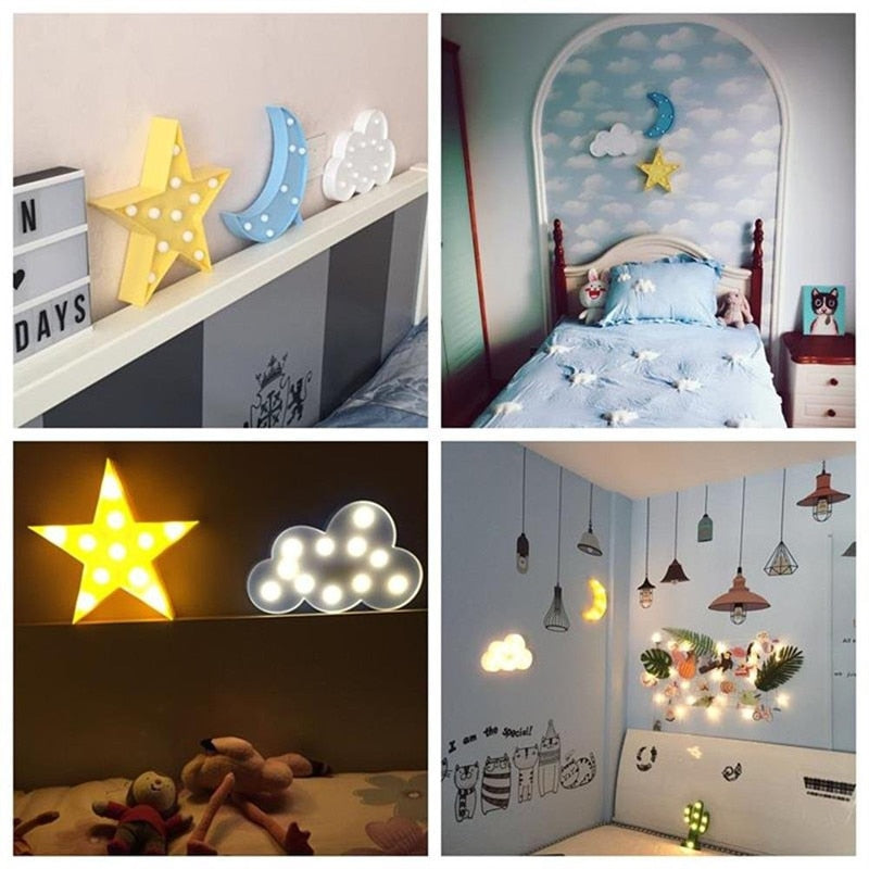 Lovely Cloud Star Moon LED 3D Light Night Light Kids Gift Toy For Baby Children Bedroom Tolilet Lamp Decoration Indoor Lighting