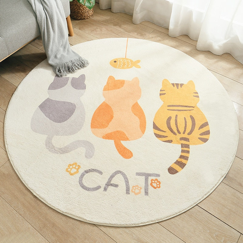 Cartoon Animal Round Kids Rug, Non-Slip