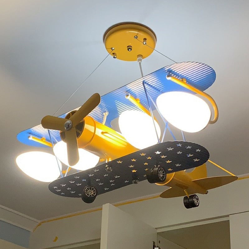 Airplane Kids' Chandelier with Glass Shade