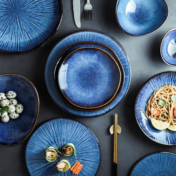 Nordic Ocean Blue Ceramic Dining Set