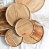 Whole Wood Lovesickness Wood Solid Wooden Pan Plate Fruit Dishes Saucer Tea Tray Dessert Dinner Plate Round Shape Tableware Set