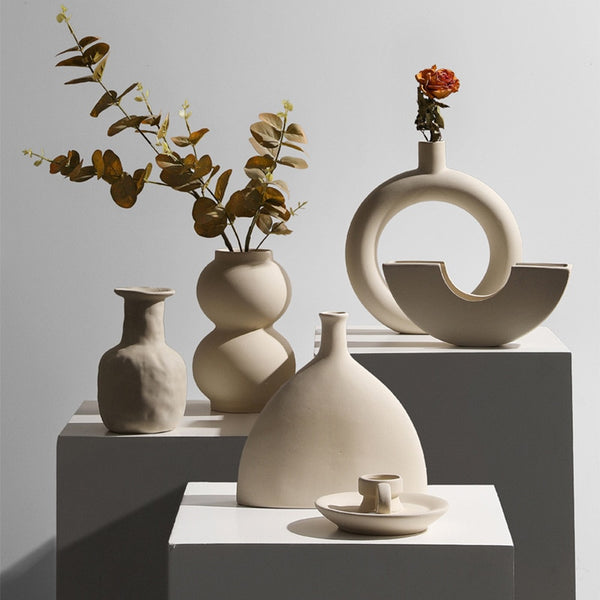 Nordic minimalist ceramic vase ornaments dried flower flower arrangement creative art living room TV cabinet desktop decoration