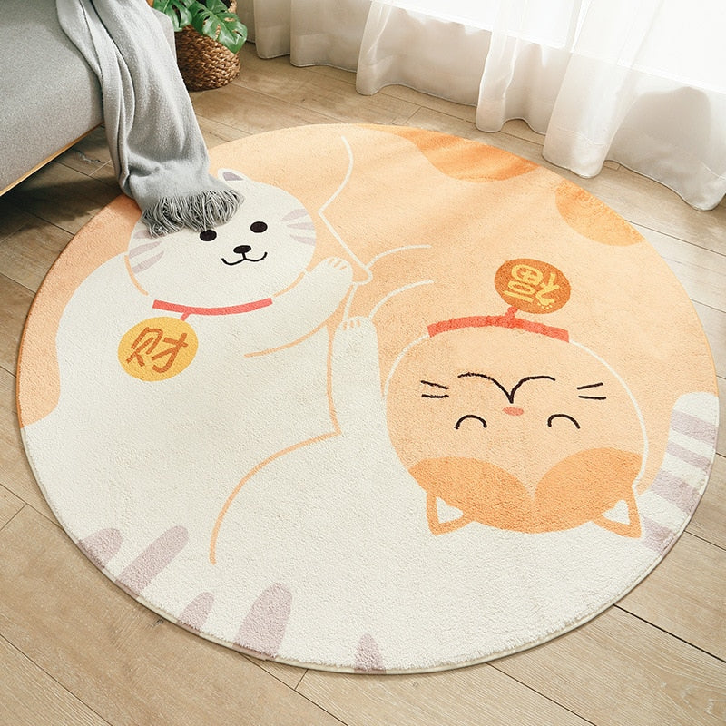 Cartoon Animal Round Kids Rug, Non-Slip