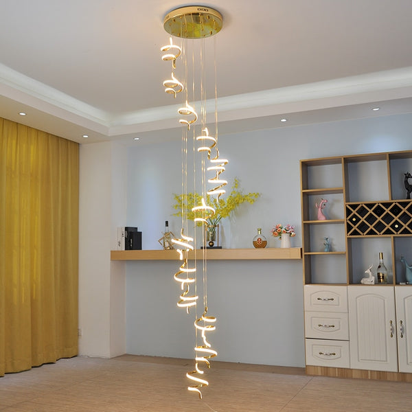Gold chrome plating Modern led pendant lights modern design for living room villa hall spiral staircase Indoor hanging lights