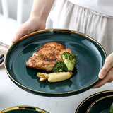 Green Ceramic Gold Inlay Steak Food Plate Nordic Style Tableware Ins Dessert Dinner Dish High Quality Porcelian Dinnerware Set