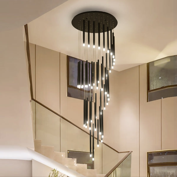 Modern led chandelier minimalist duplex floor fashion atmosphere Nordic living room lamp villa spiral staircase long hanging