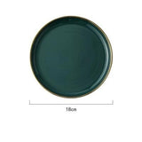 Emerald Green Gold Trim Ceramic Dinnerware 