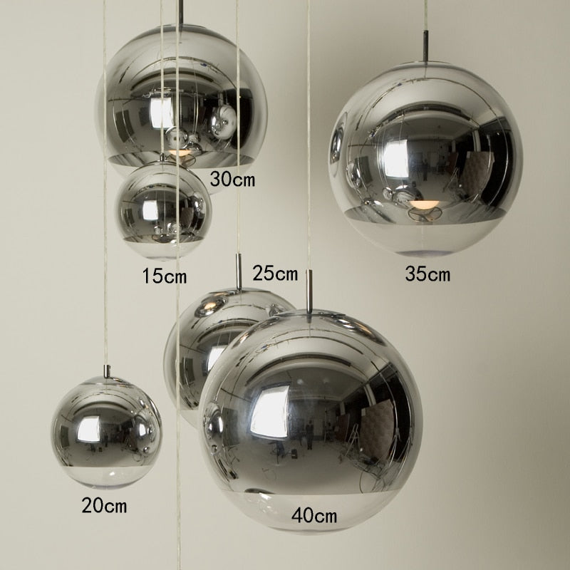 Mirror Glass Ball Pendant Light, 15 to 40 cm