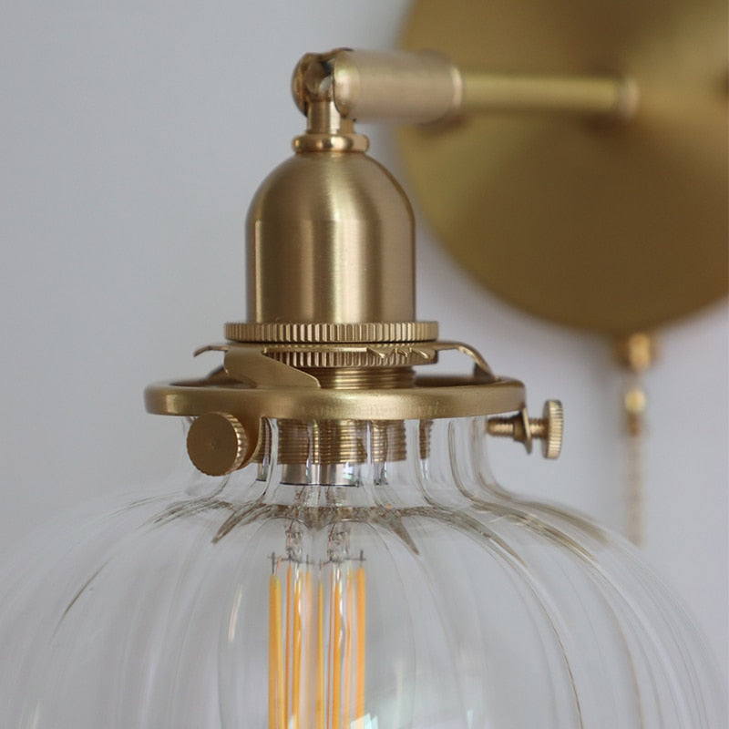 Glass Ball Wall Sconce with Pull Chain, Gold
