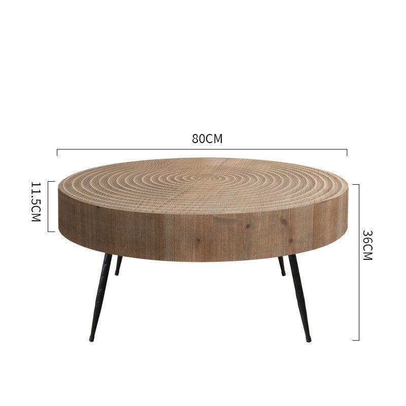 Retro Pine & Iron Round Coffee Table