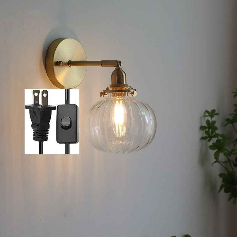 Glass Ball Wall Sconce with Pull Chain, Gold
